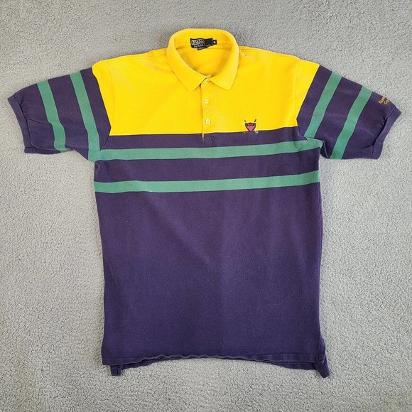 Vintage Polo Ralph Lauren Polo Shirt Mens XL‎ Blue Yellow Golf Crest Made In USA - Picture 1 of 14